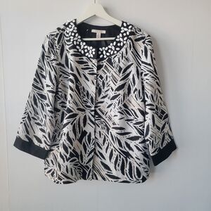 JM collection womens lightwight jacket size 10 Beaded 100% linen 3/4 sleeve